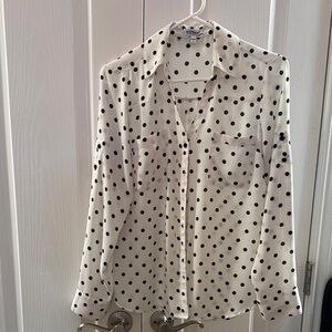 Express Polka Dot Button-Up Blouse